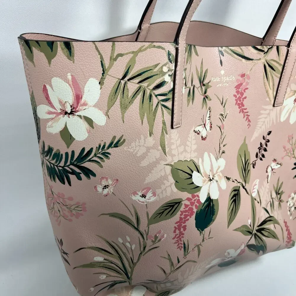 KATE SPADE Bag Mya Arch Place Reversible Floral Botanical Leather Tote Pink